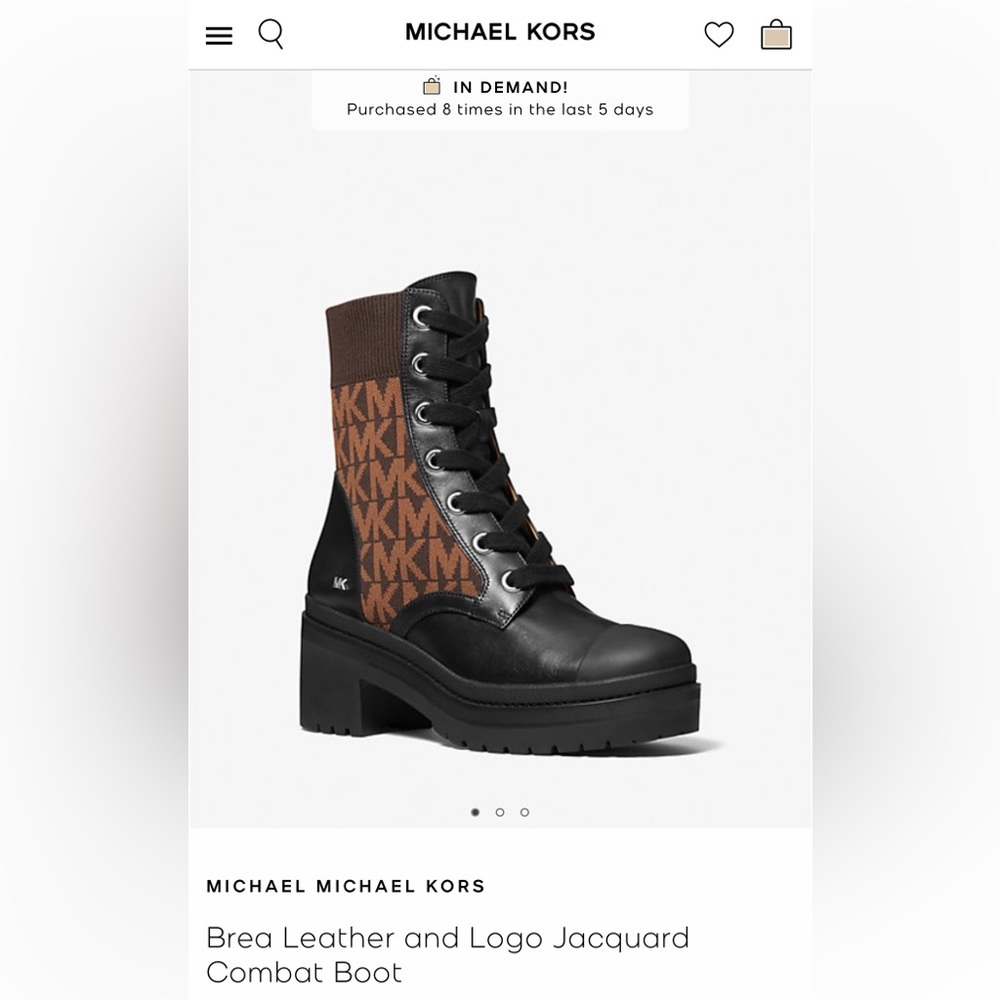 Michael kors Brea Leather and Logo Jacquard Combat Boot